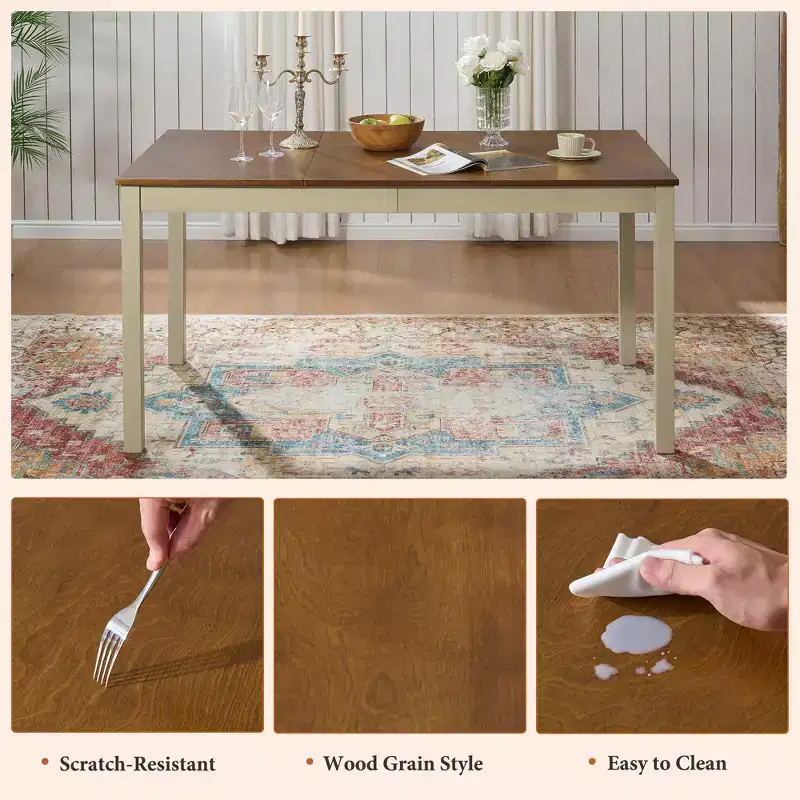 AMERLIFE Ensemble de salle à manger 7 pièces de style ferme, table de 152 cm peu encombrante avec 6 chaises pour salle à manger, cuisine