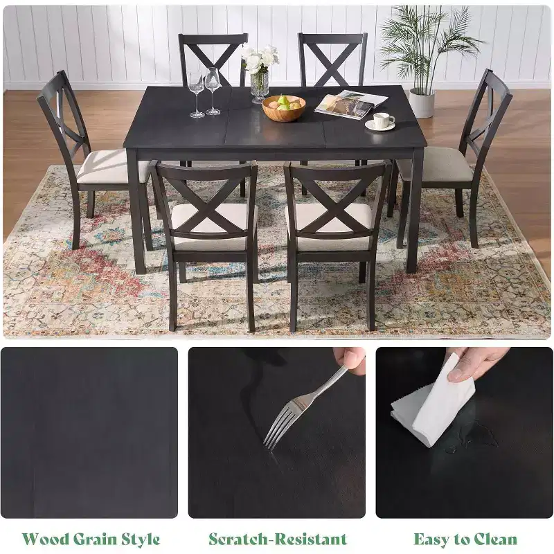 AMERLIFE Ensemble de salle à manger 7 pièces de style ferme, table de 152 cm peu encombrante avec 6 chaises pour salle à manger, cuisine