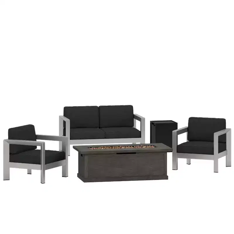 Christopher Knight Home Albion - Ensemble de conversation d'extérieur 4 places en aluminium avec brasero