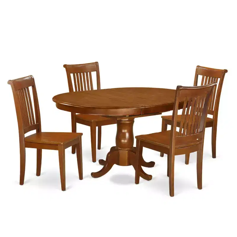 Ensemble de salle à manger 5 pièces - Table ovale et 4 chaises - Couleur marron selle