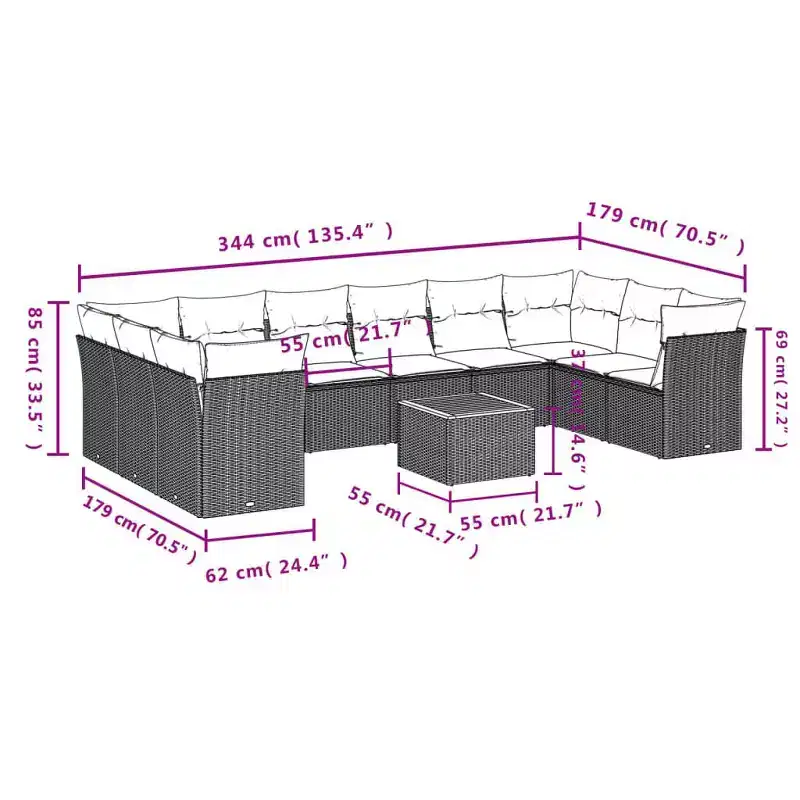 Ensemble de canapé de jardin modulable vidaXL avec rangement et coussins