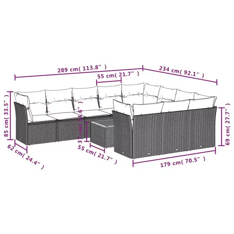 Ensemble de canapé de jardin modulable vidaXL avec rangement et coussins