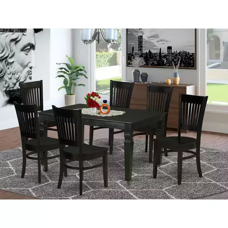 Ensemble de salle à manger rectangulaire 7 pièces HomeStock WEVA7 noir avec 6 chaises