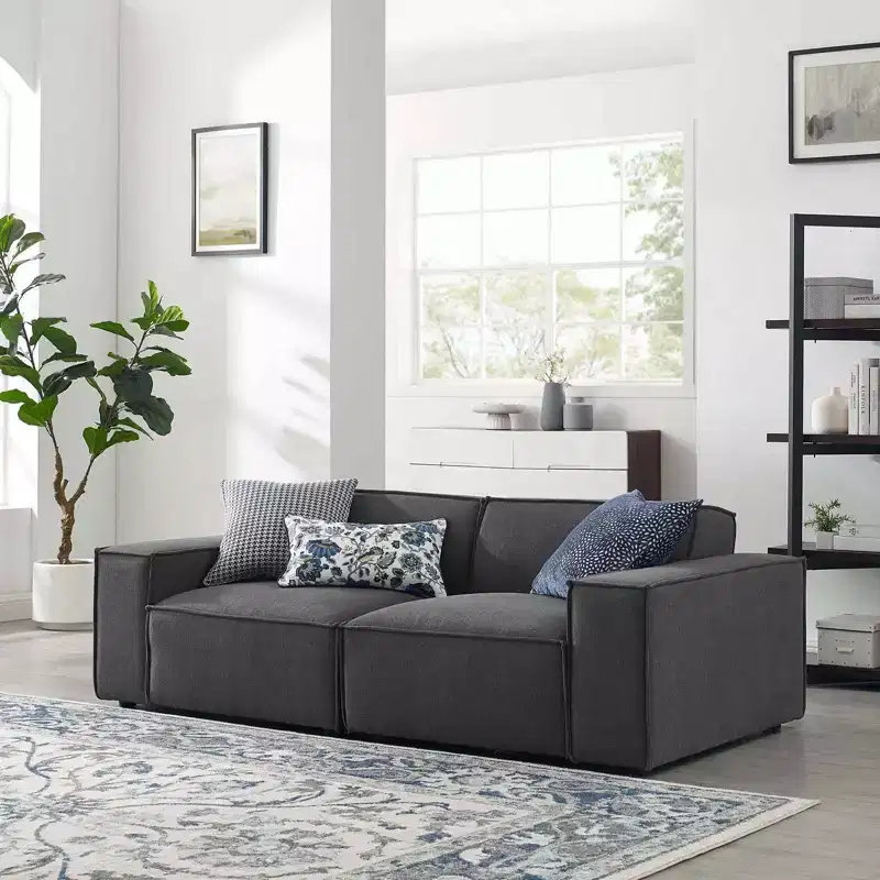 Modway Canapé d'angle réversible 2 places Restore anthracite : Canapé modulaire contemporain, revêtement en polyester, cadre en bois