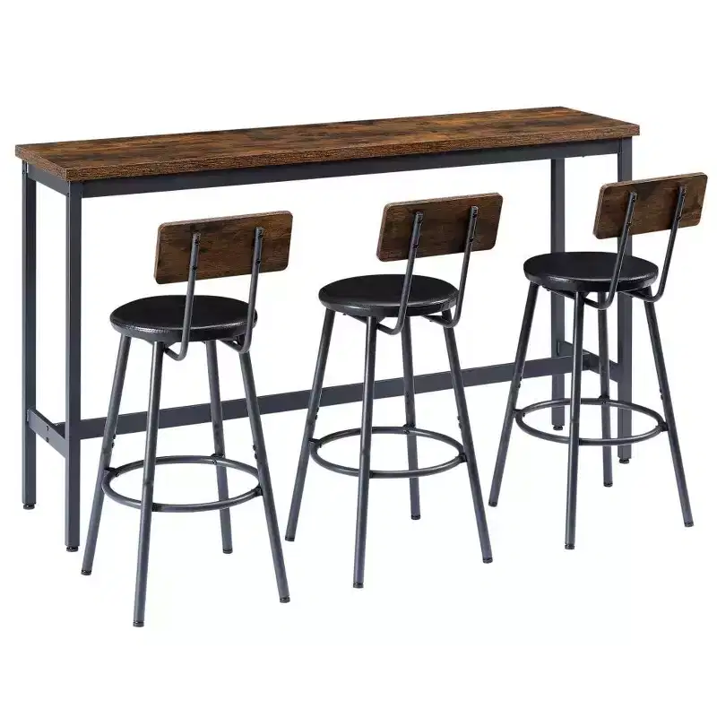 Ensemble de salle à manger industriel 4 pièces avec 3 tabourets de comptoir rembourrés, table de bar de cuisine ou de maison peu encombrante - Panipeachy