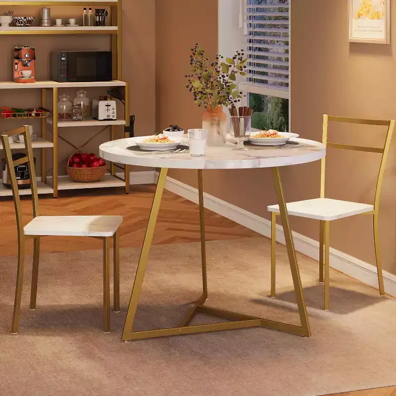 Ensemble de table à manger double trois pièces, table et chaises de salle à manger doubles de cuisine, ensemble de table à manger de cuisine ronde, convient aux petits espaces, appartement