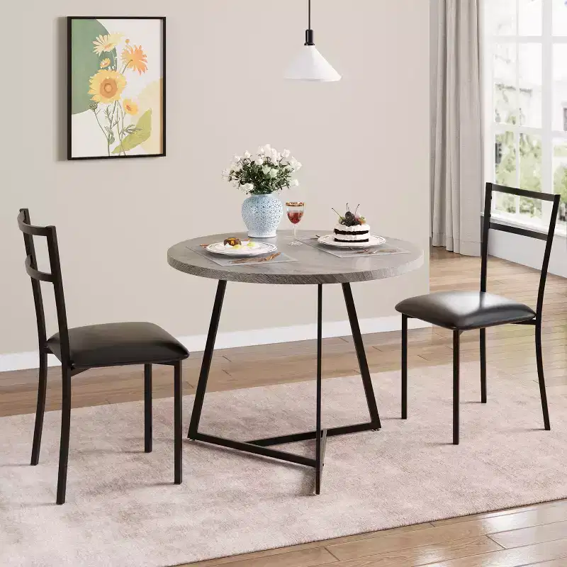 Ensemble de table à manger double trois pièces, table et chaises de salle à manger doubles de cuisine, ensemble de table à manger de cuisine ronde, convient aux petits espaces, appartement