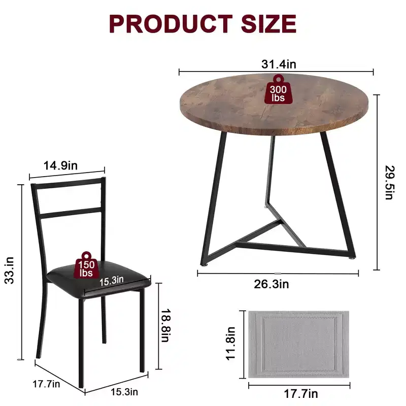 Ensemble de table à manger double trois pièces, table et chaises de salle à manger doubles de cuisine, ensemble de table à manger de cuisine ronde, convient aux petits espaces, appartement