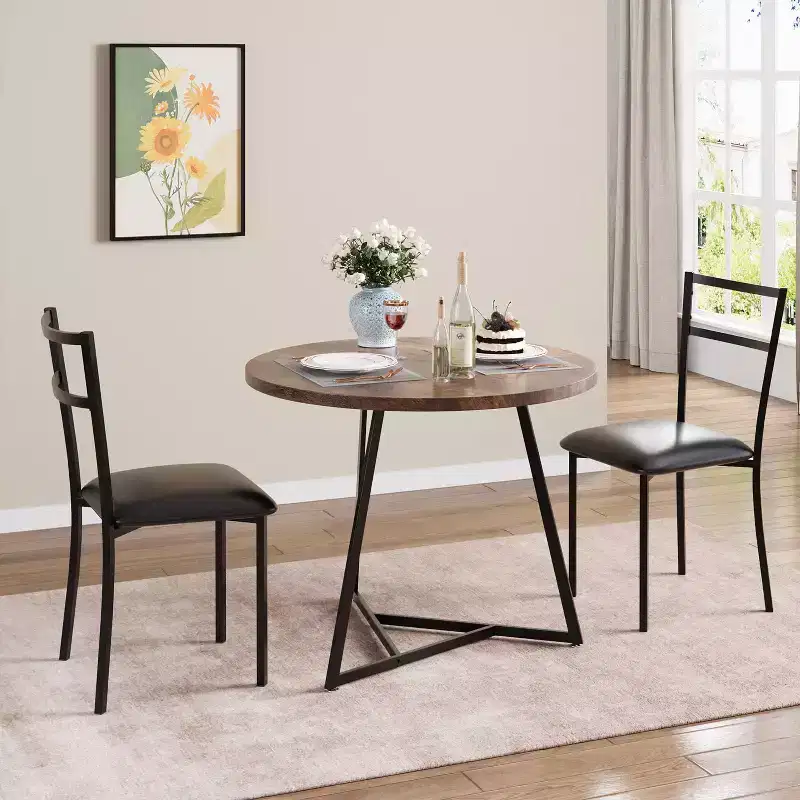 Ensemble de table à manger double trois pièces, table et chaises de salle à manger doubles de cuisine, ensemble de table à manger de cuisine ronde, convient aux petits espaces, appartement