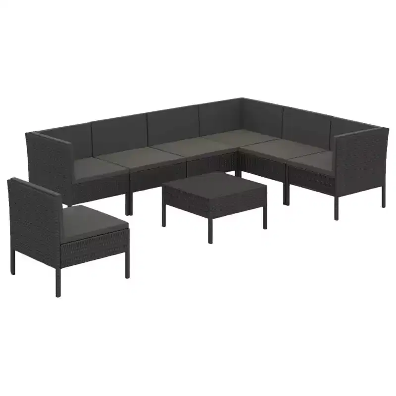 vidaXL Salon de jardin modulable - 8 pièces - Noir - Résine tressée avec coussins - Résistant aux intempéries, robuste et confortable