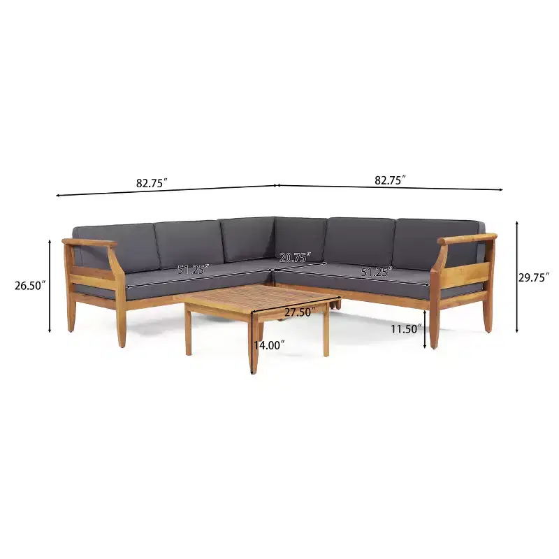 Christopher Knight Home Bianca Ensemble de conversation sectionnel 5 places en bois d'acacia pour extérieur avec coussins, teck/gris foncé