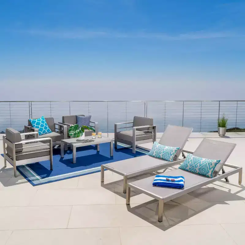 Ensemble de mobilier de jardin 7 pièces en aluminium Cape Coral – Kaki – Christopher Knight Home : Résistant aux intempéries, fauteuils de salon et de club