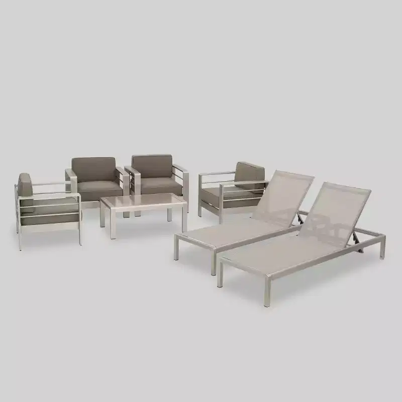 Ensemble de mobilier de jardin 7 pièces en aluminium Cape Coral – Kaki – Christopher Knight Home : Résistant aux intempéries, fauteuils de salon et de club
