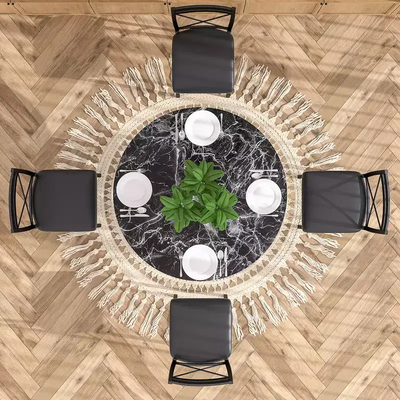VECELO Ensemble table et 4 chaises de salle à manger, dînette en faux marbre avec 4 chaises pour cuisine, petit espace, noir/blanc