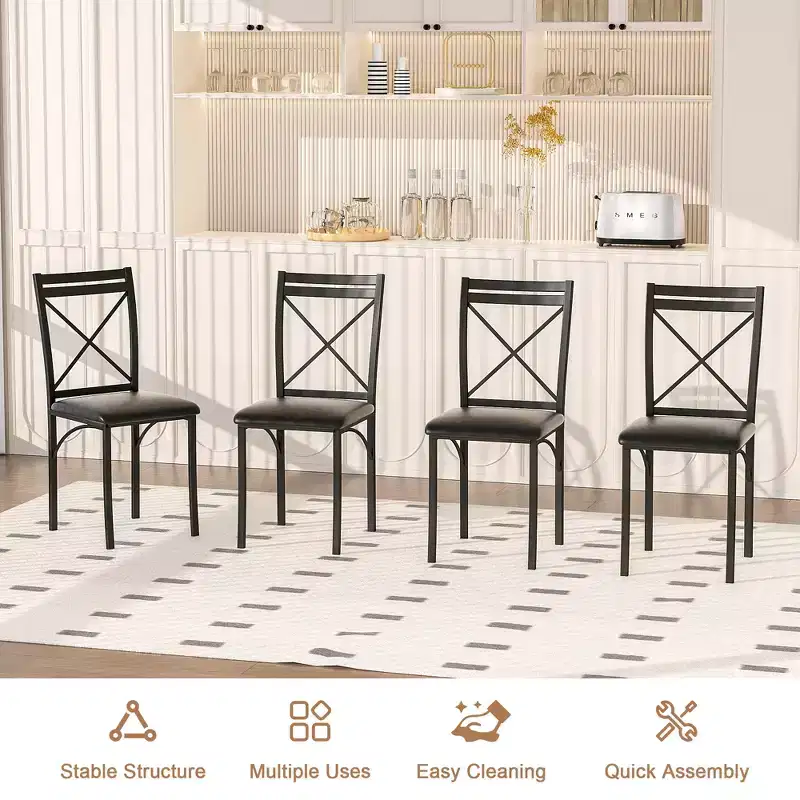 VECELO Ensemble table et 4 chaises de salle à manger, dînette en faux marbre avec 4 chaises pour cuisine, petit espace, noir/blanc