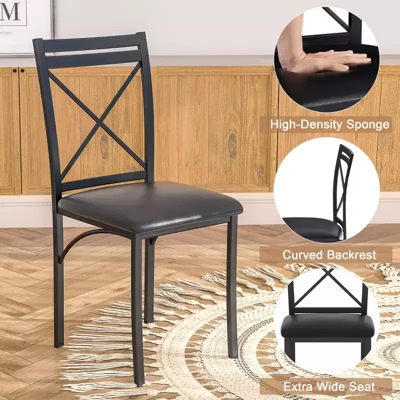 VECELO Ensemble table et 4 chaises de salle à manger, dînette en faux marbre avec 4 chaises pour cuisine, petit espace, noir/blanc