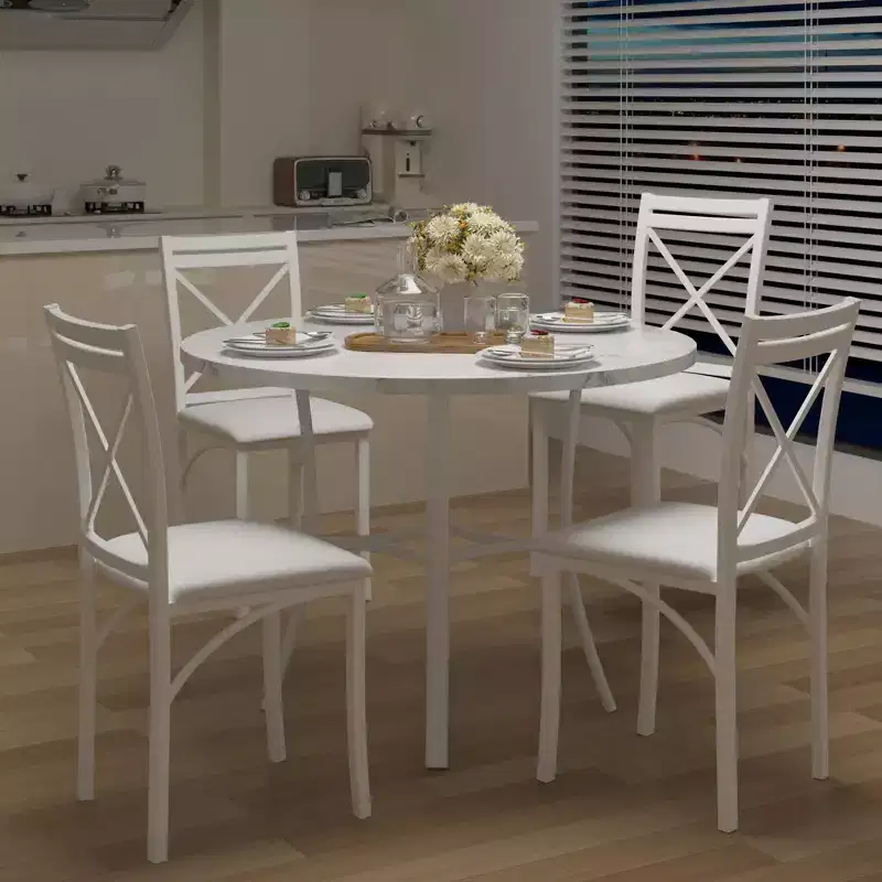 VECELO Ensemble table et 4 chaises de salle à manger, dînette en faux marbre avec 4 chaises pour cuisine, petit espace, noir/blanc
