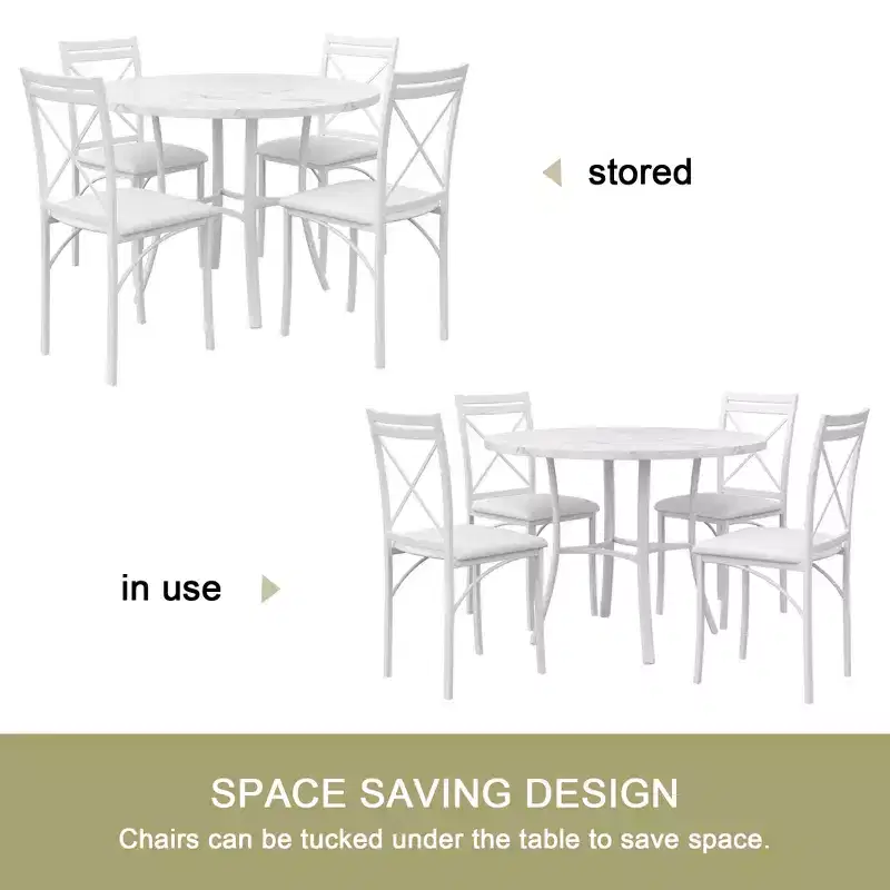 VECELO Ensemble table et 4 chaises de salle à manger, dînette en faux marbre avec 4 chaises pour cuisine, petit espace, noir/blanc