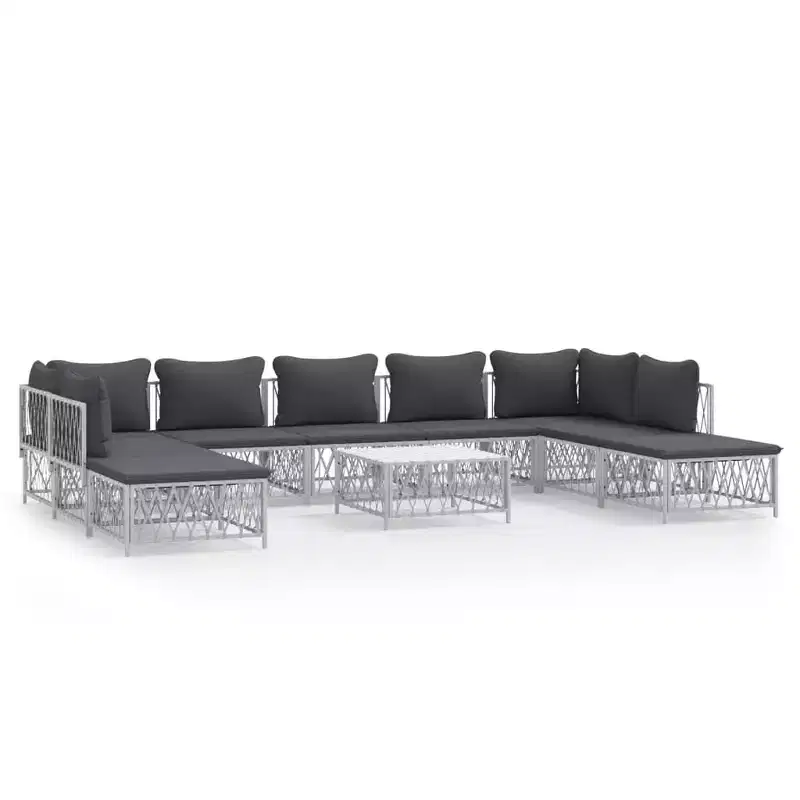 vidaXL Salon de jardin 10 pièces canapé d'angle de jardin avec coussins en acier