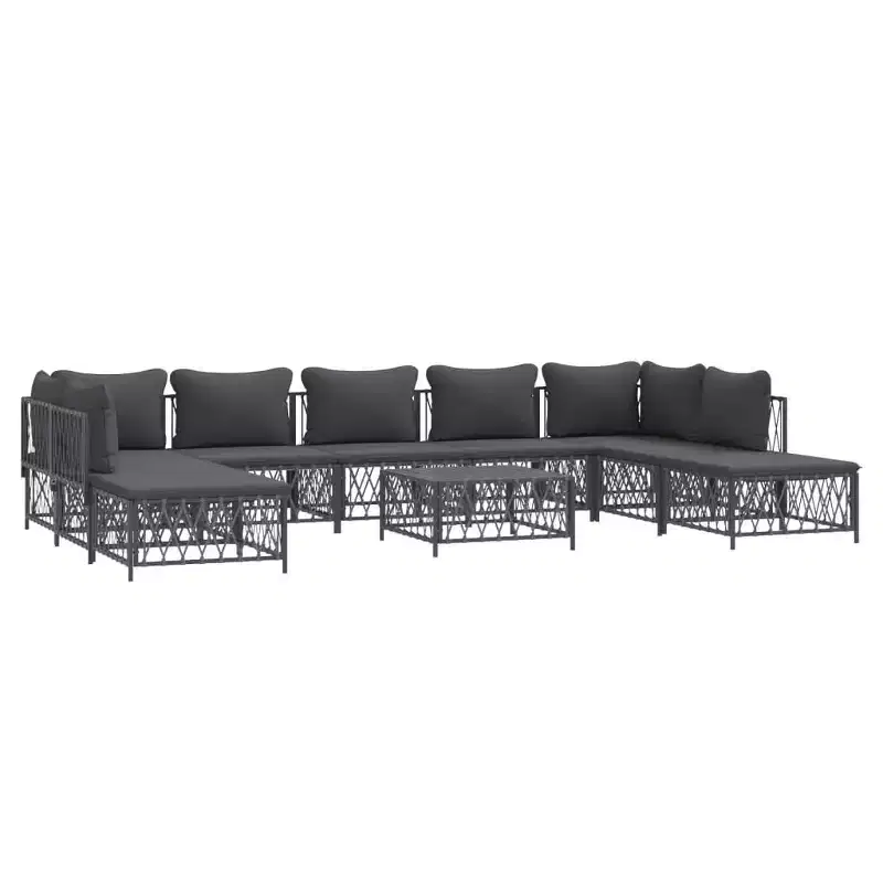 vidaXL Salon de jardin 10 pièces canapé d'angle de jardin avec coussins en acier