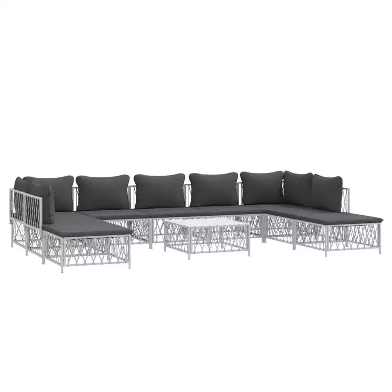 vidaXL Salon de jardin 10 pièces canapé d'angle de jardin avec coussins en acier