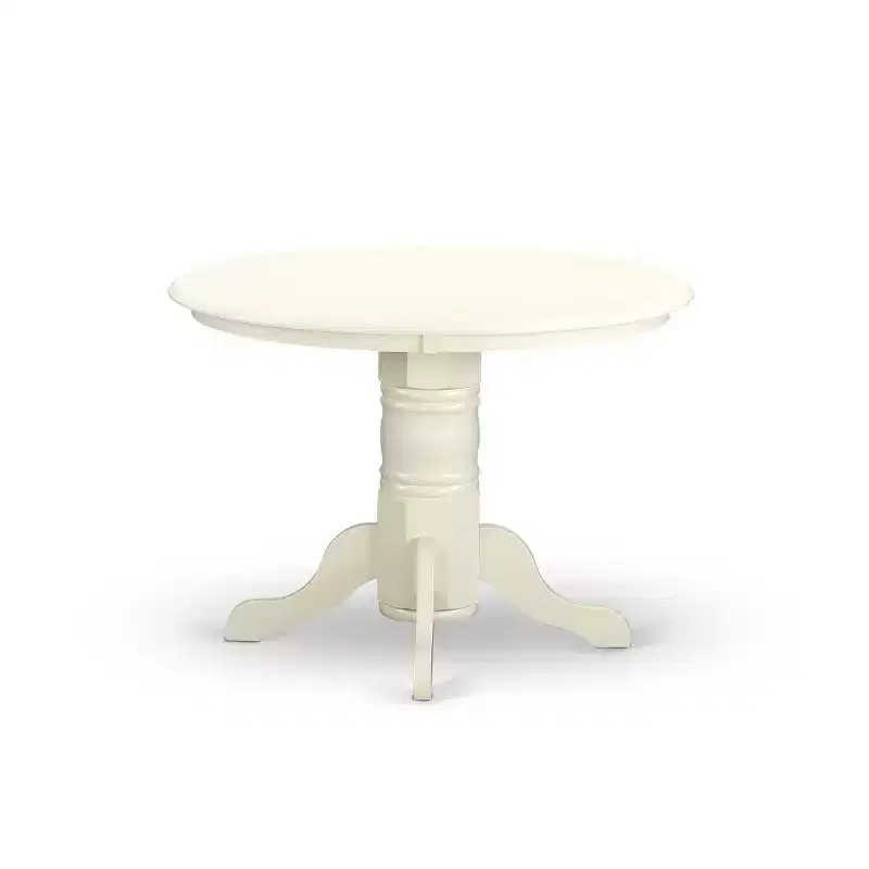Table à manger HomeStock ronde 5 pièces en pin massif laqué blanc cassé et cerisier avec 4 chaises Parsons