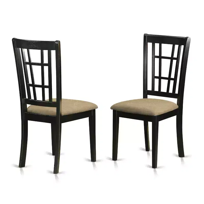 Ensemble de table à manger en bois d'hévéa avec 6 chaises rectangulaires pour salle à manger/cuisine, noir