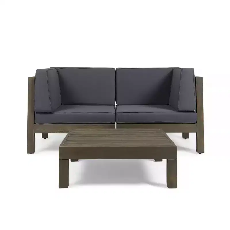 Christopher Knight Home Oana – Causeuse et table basse d'extérieur en bois d'acacia avec coussins