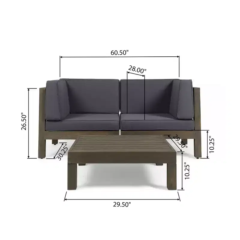 Christopher Knight Home Oana – Causeuse et table basse d'extérieur en bois d'acacia avec coussins