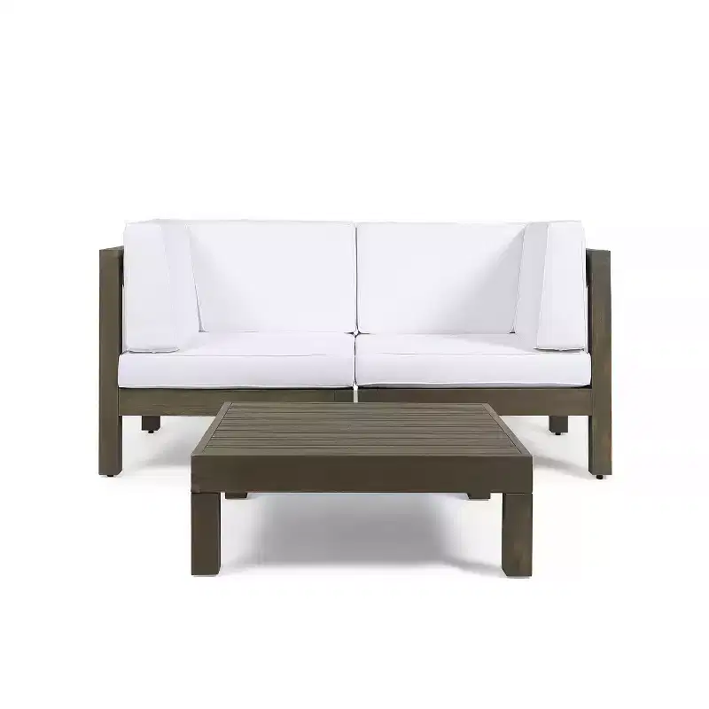 Christopher Knight Home Oana – Causeuse et table basse d'extérieur en bois d'acacia avec coussins