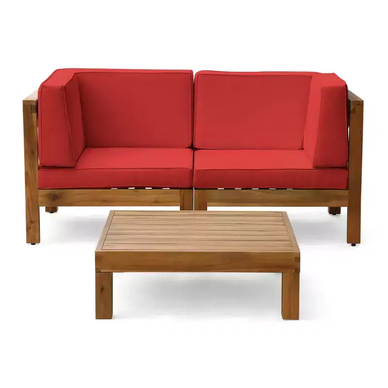 Christopher Knight Home Oana – Causeuse et table basse d'extérieur en bois d'acacia avec coussins