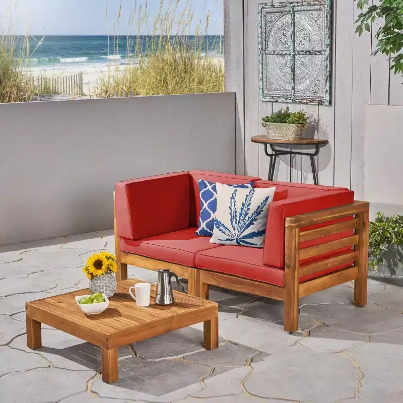 Christopher Knight Home Oana – Causeuse et table basse d'extérieur en bois d'acacia avec coussins