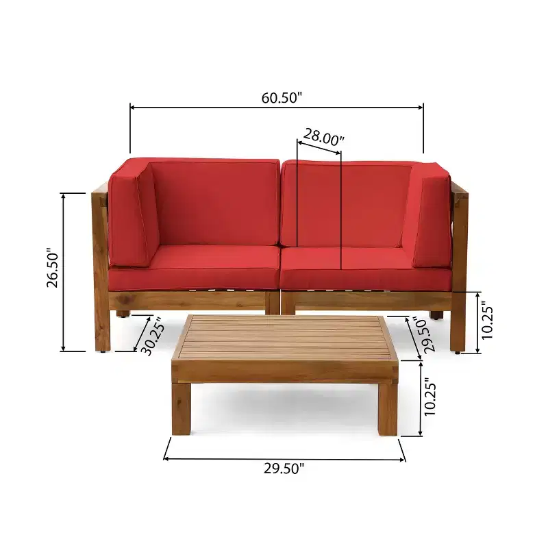 Christopher Knight Home Oana – Causeuse et table basse d'extérieur en bois d'acacia avec coussins