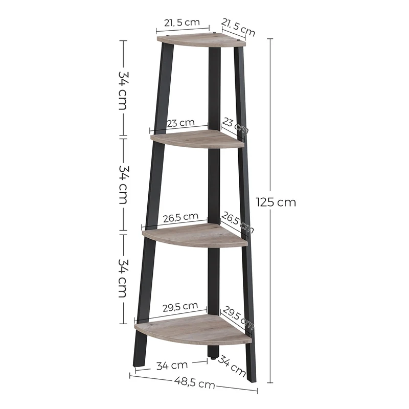 Étagère d'angle design industriel 34 x 34 x 125 cm pour salon rangement décoratif en aggloméré noir 12_0010738