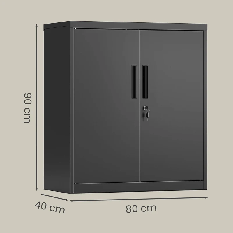 Caisson de bureau verrouillable avec 2 portes et étagère réglable 80 x 40 x 90 cm style moderne en acier noir mat 12_0012573