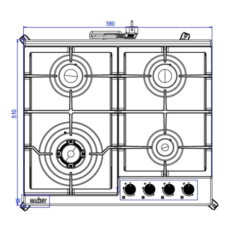 Piano cottura a gas in acciaio inox 4 fuochi 60 cm - Sansone 60