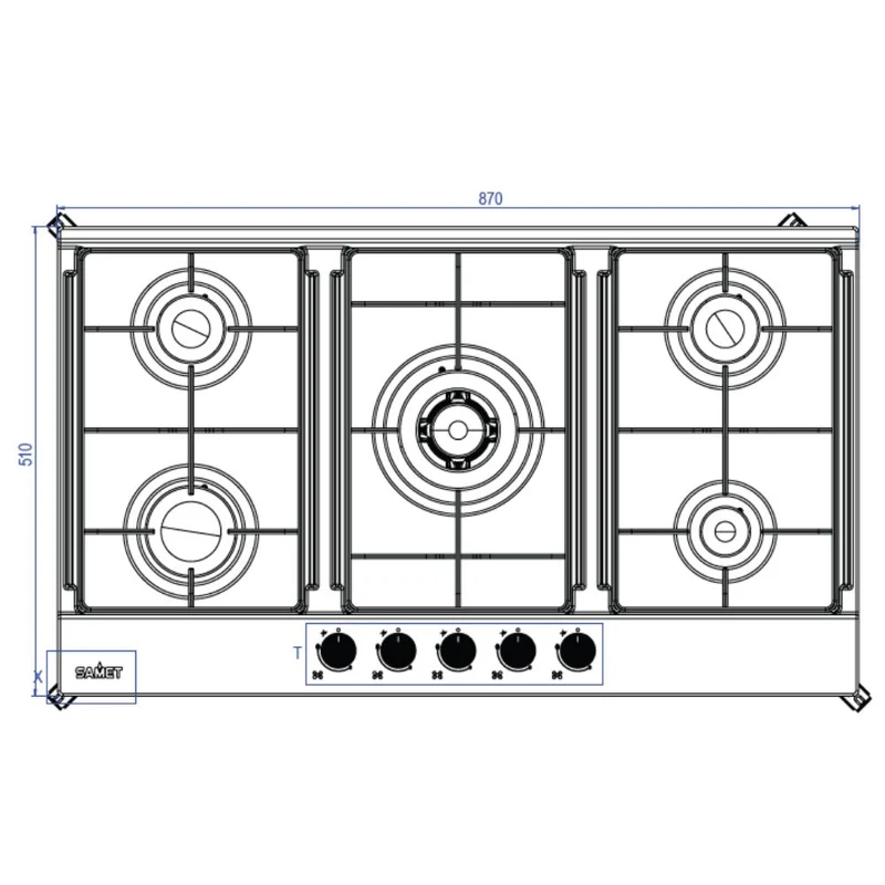 Piano cottura gas in acciaio inox con 5 fuochi 90 cm - Apollo 2.0