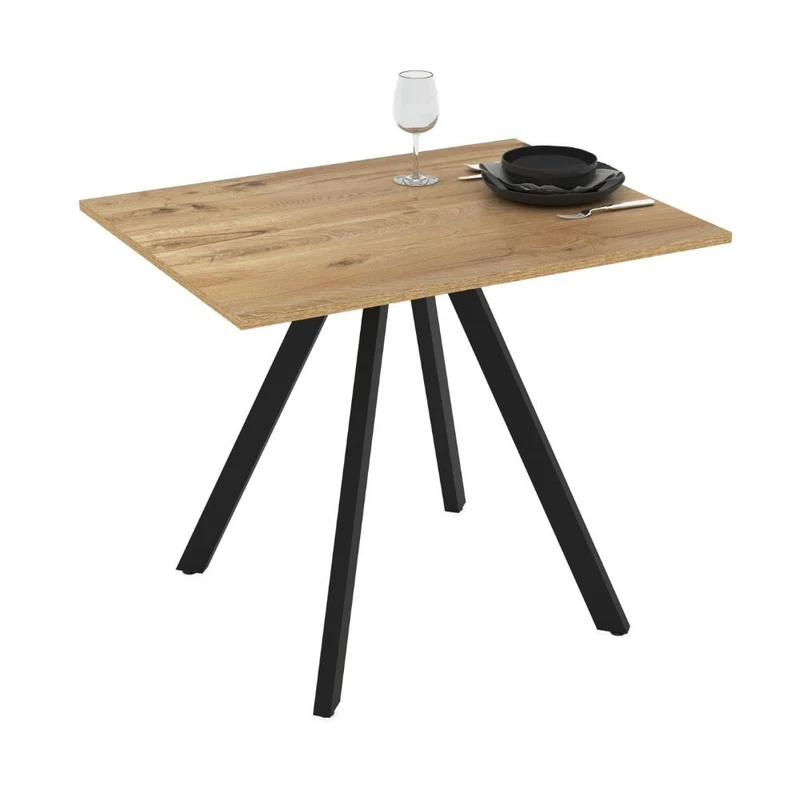 Tavolo rettangolare fisso con piano colore rovere e gambe nere 90x70 cm Lucas