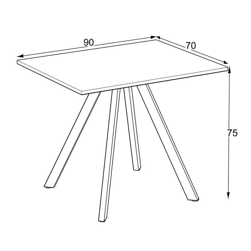 Tavolo rettangolare fisso con piano colore rovere e gambe nere 90x70 cm Lucas