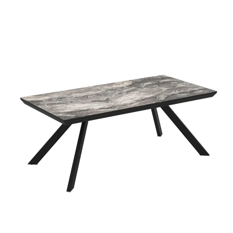 Tavolo allungabile piano effetto marmo nero arabesque lucido e gambe in metallo Corin 200x100x77H