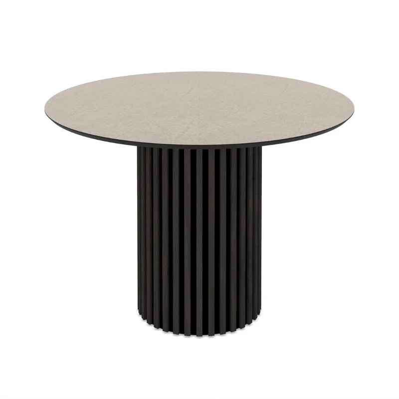 Tavolo rotondo con piano colore cashmere e base nera cannettata 110x76H cm - Gredis