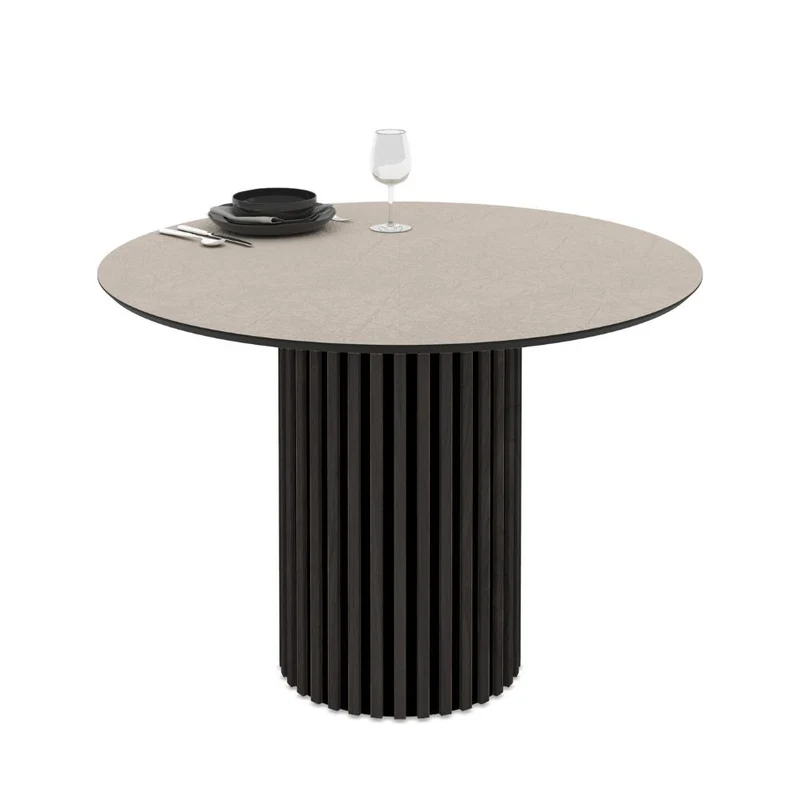 Tavolo rotondo con piano colore cashmere e base nera cannettata 110x76H cm - Gredis