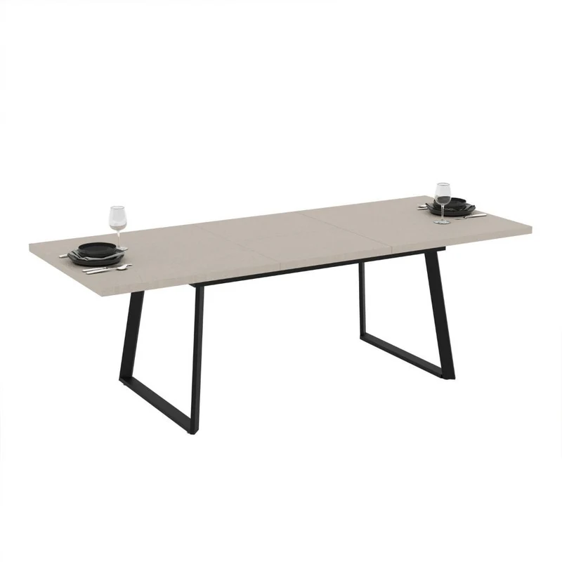 Tavolo allungabile con piano colore cashmere e gambe metallo nero 170x90 cm - Zaira