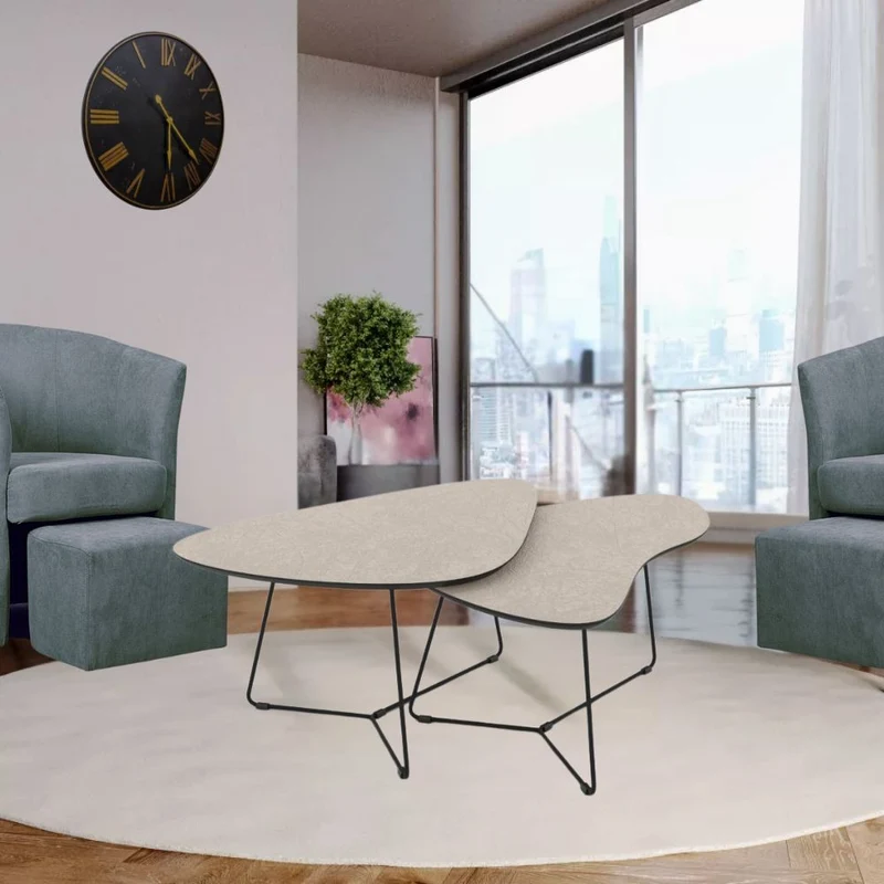 Coppia tavolini da salotto colore cashmere e base in metallo nera - Silfy