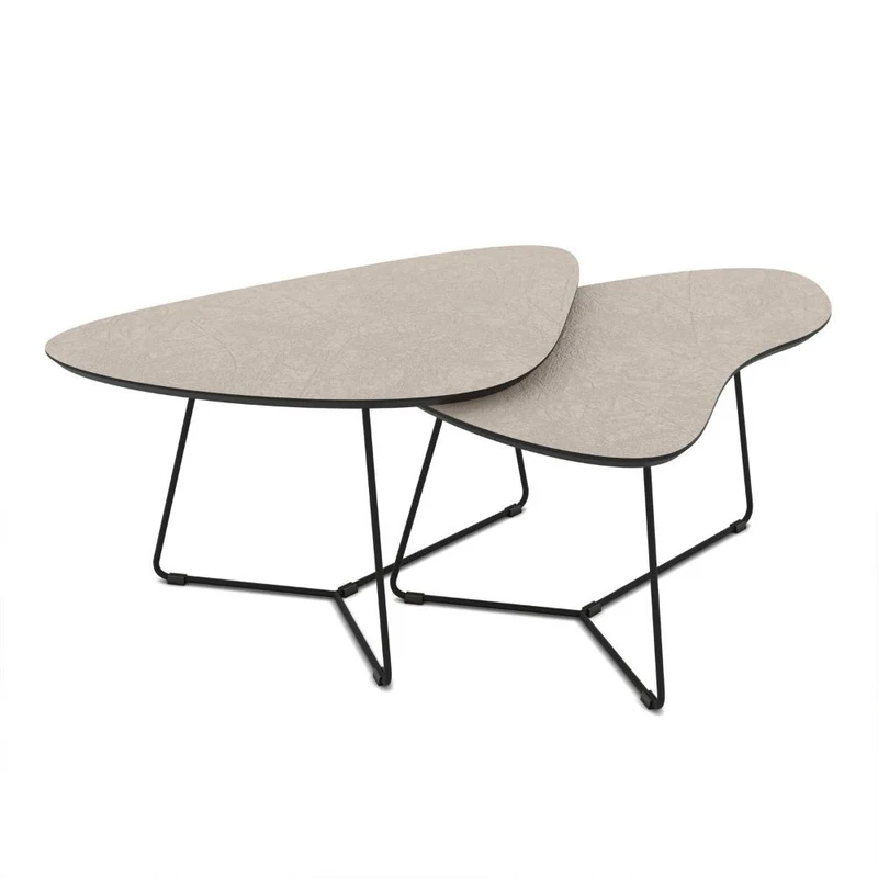 Coppia tavolini da salotto colore cashmere e base in metallo nera - Silfy