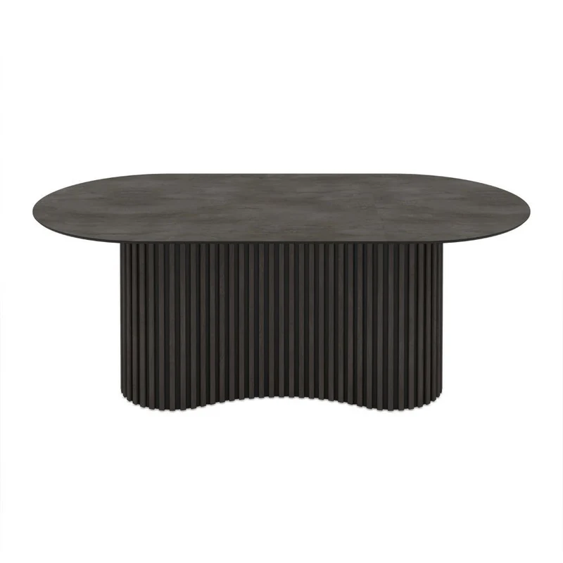 Tavolo ovale fisso con piano effetto marmo ardesia opaco e base in legno cannettata 200x100 cm - Darren