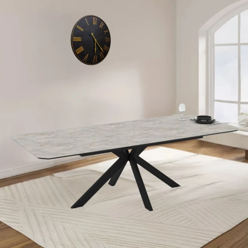 Tavolo allungabile con piano effetto marmo grigio opaco e gambe in metallo nero 180x100 cm Opera