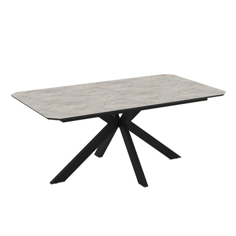 Tavolo allungabile con piano effetto marmo grigio opaco e gambe in metallo nero 180x100 cm Opera