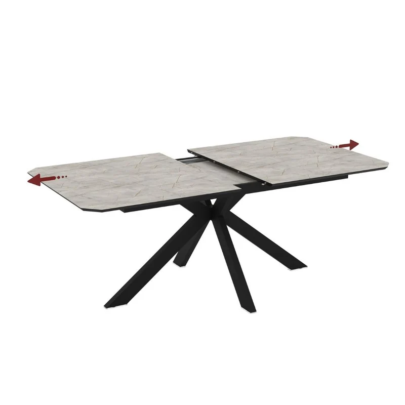 Tavolo allungabile con piano effetto marmo grigio opaco e gambe in metallo nero 180x100 cm Opera