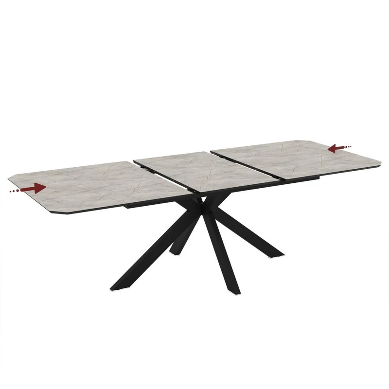 Tavolo allungabile con piano effetto marmo grigio opaco e gambe in metallo nero 180x100 cm Opera